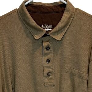 LL Bean Men's Town‎ & Field Long Sleeve Polo Shirt Pocket XXL Regular Tan Brown